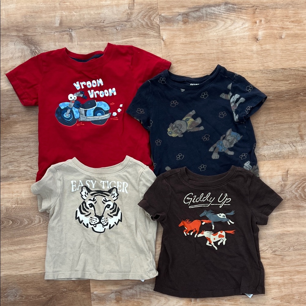 Kids Graphic T-Shirts Set - Red, Navy, Beige, Brown bundle